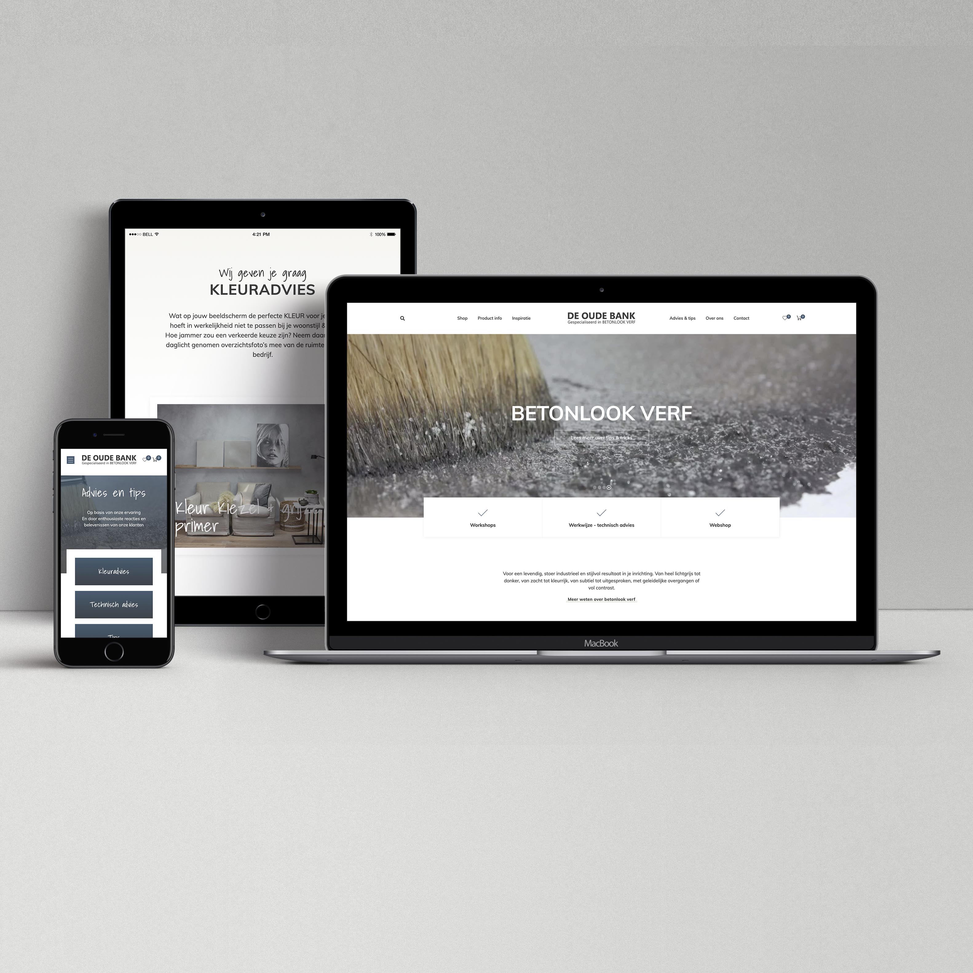Oplevering website de oude bank betonlook op diverse schermen