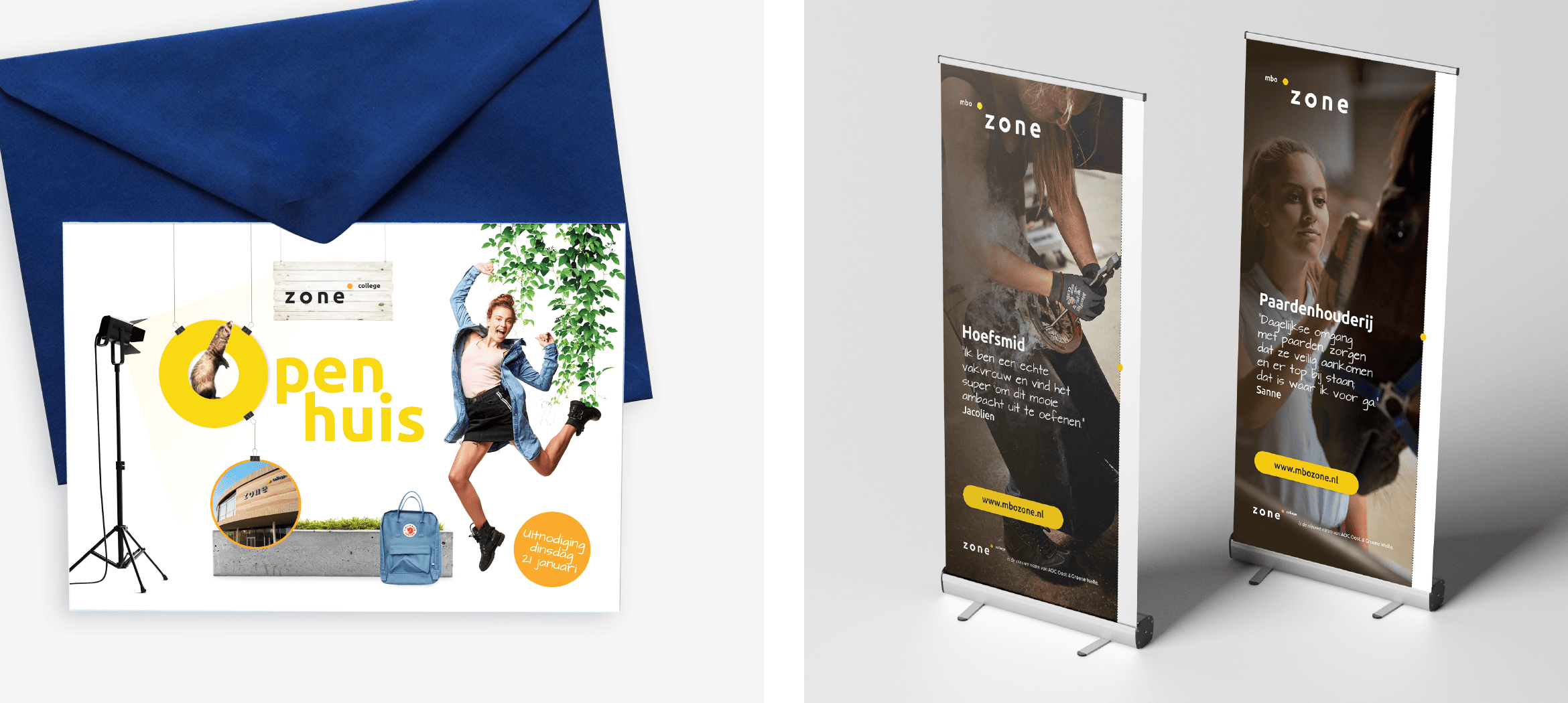 Banners en enveloppen open huis zonecollege