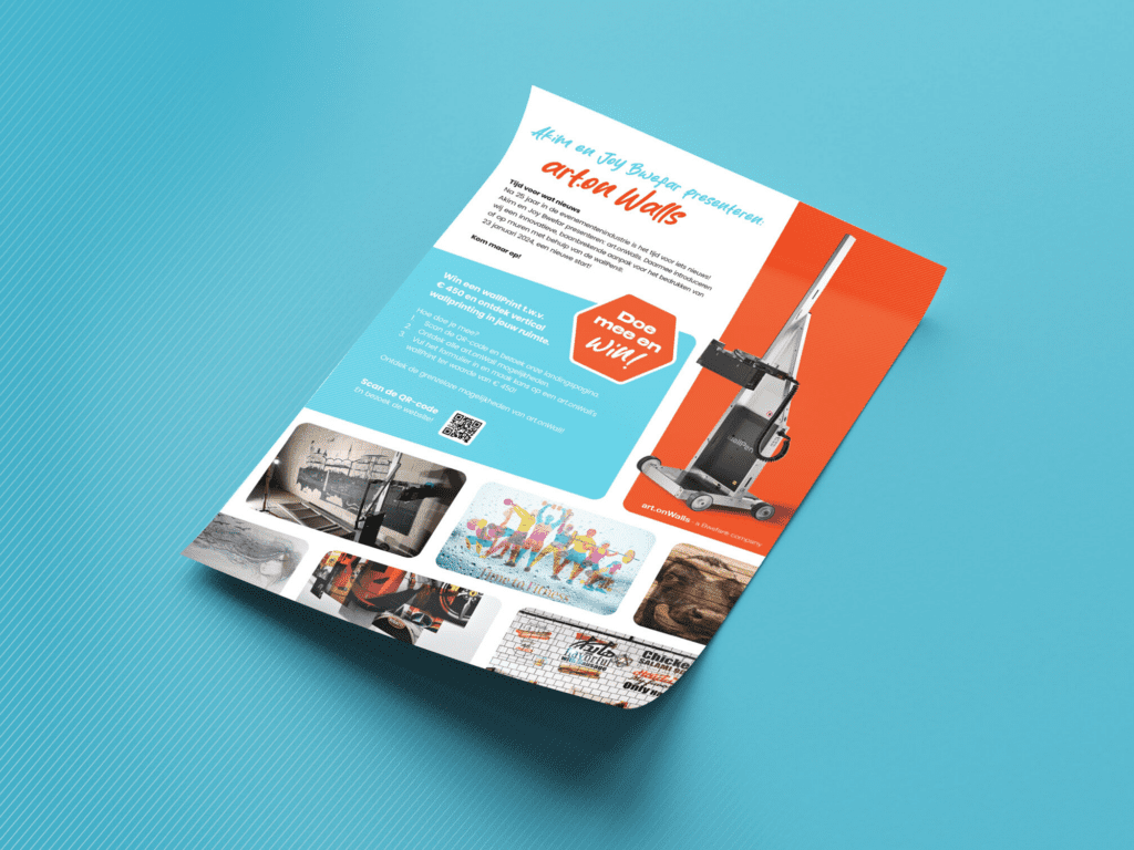 Informatieve folder gemaakt voor bedrijf Art on Walls. Kleurrijk en informatief vormgegeven.