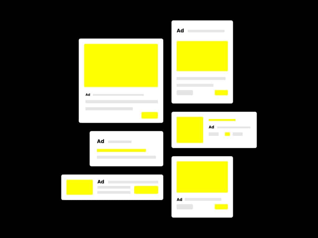 Illustratieve mockup van verschillende formaten Display banners gerelateerd aan Online advertising.