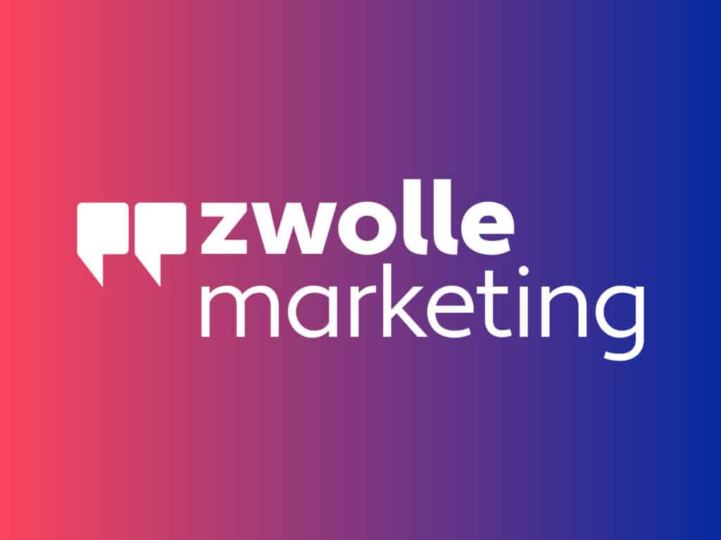 Logo ontwikkeling voor Zwolle Marketing met modern woordmerk en herkenbare citymarketing uitstraling in roze en paars.