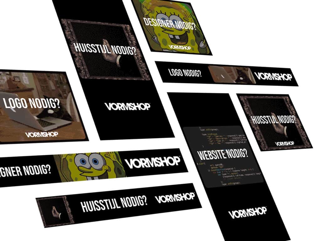 Verschillende formaten van Google Display banners voor de Vormshop website als voorbeeld.