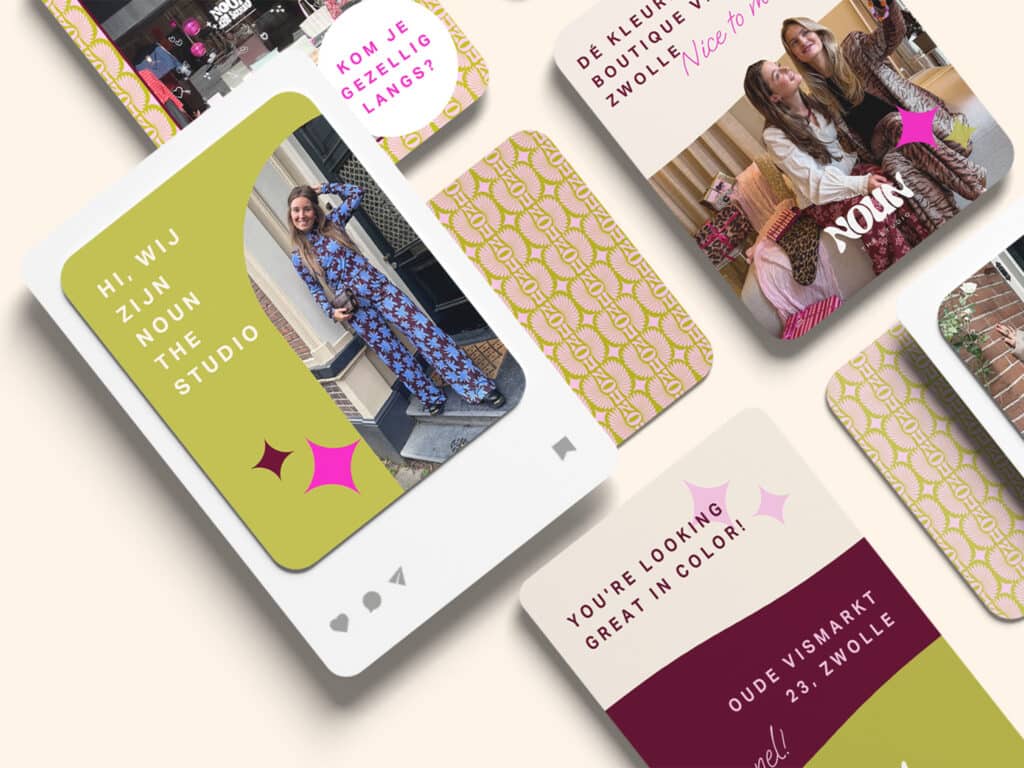 Kleurrijke winkel en kleding beelden uit de Meta advertenties voor kleding boutique NOUN The Studio